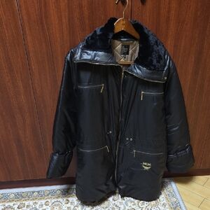 MCM Black Puffer Coat with Gold Accents